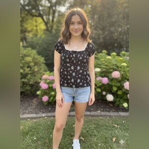 Place Black Floral Blouse